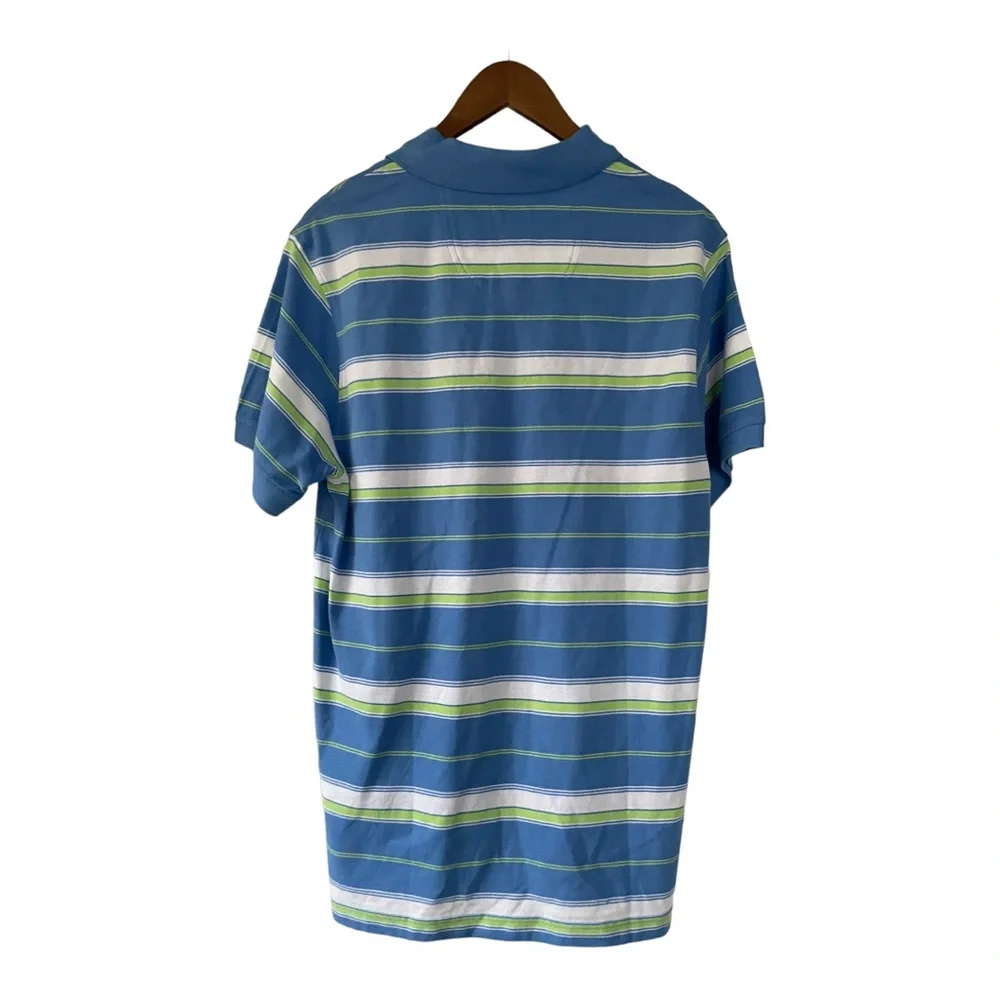 NWT IZOD 100% cotton polo shirt blue white lime green horizontal stripes